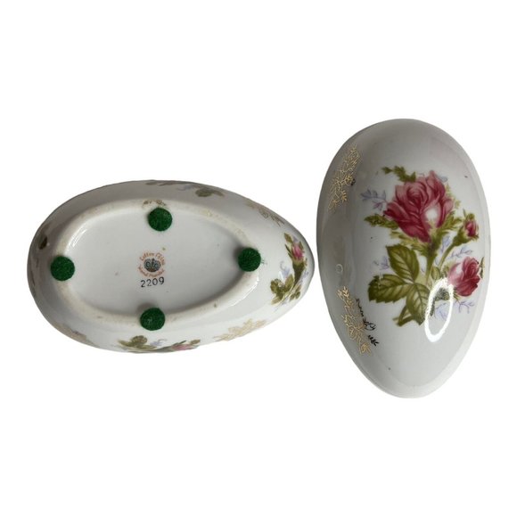 Hand Painted Lefton Floral Roses Gold Trim Easter Egg Trinket‎ Box 2209 - Picture 4 of 11